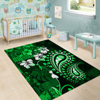 Fiji Masi Paisley With Hibiscus Tapa Area Rug Green Version LT01 - Polynesian Pride