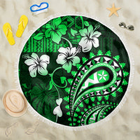 Fiji Masi Paisley With Hibiscus Tapa Beach Blanket Green Version LT01 One Size 150cm Green - Polynesian Pride