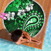 Fiji Masi Paisley With Hibiscus Tapa Beach Blanket Green Version LT01 - Polynesian Pride
