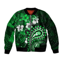 Fiji Masi Paisley With Hibiscus Tapa Bomber Jacket Green Version LT01 Unisex Green - Polynesian Pride