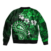 Fiji Masi Paisley With Hibiscus Tapa Bomber Jacket Green Version LT01 - Polynesian Pride