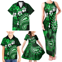 Fiji Masi Paisley With Hibiscus Tapa Family Matching Tank Maxi Dress and Hawaiian Shirt Green Version LT01 - Polynesian Pride