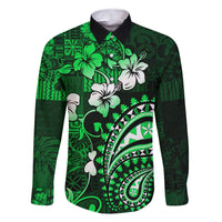 Fiji Masi Paisley With Hibiscus Tapa Family Matching Tank Maxi Dress and Hawaiian Shirt Green Version LT01 Dad's Shirt - Long Sleeve Green - Polynesian Pride