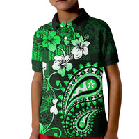 Fiji Masi Paisley With Hibiscus Tapa Kid Polo Shirt Green Version LT01 Kid Green - Polynesian Pride
