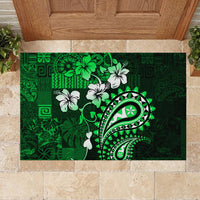 Fiji Masi Paisley With Hibiscus Tapa Rubber Doormat Green Version LT01 - Polynesian Pride