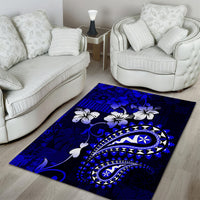 Fiji Masi Paisley With Hibiscus Tapa Area Rug Navy Blue Version LT01 - Polynesian Pride