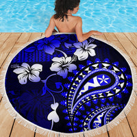 Fiji Masi Paisley With Hibiscus Tapa Beach Blanket Navy Blue Version LT01 - Polynesian Pride