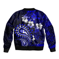 Fiji Masi Paisley With Hibiscus Tapa Bomber Jacket Navy Blue Version LT01 - Polynesian Pride