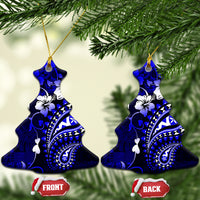 Fiji Masi Paisley With Hibiscus Tapa Ceramic Ornament Navy Blue Version LT01 Christmas Tree Blue - Polynesian Pride