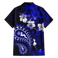 Fiji Masi Paisley With Hibiscus Tapa Family Matching Long Sleeve Bodycon Dress and Hawaiian Shirt Navy Blue Version LT01 - Polynesian Pride