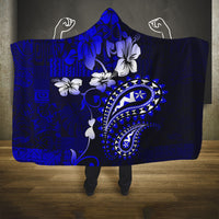Fiji Masi Paisley With Hibiscus Tapa Hooded Blanket Navy Blue Version LT01 One Size Blue - Polynesian Pride