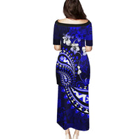 Fiji Masi Paisley With Hibiscus Tapa Puletasi Navy Blue Version LT01 - Polynesian Pride