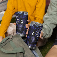 Fiji Masi Paisley With Hibiscus Tapa Tumbler Cup Navy Blue Version