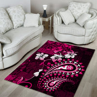 Fiji Masi Paisley With Hibiscus Tapa Area Rug Pink Version LT01 - Polynesian Pride