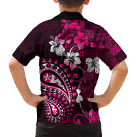 Fiji Masi Paisley With Hibiscus Tapa Family Matching Long Sleeve Bodycon Dress and Hawaiian Shirt Pink Version LT01 - Polynesian Pride