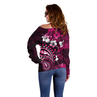 Fiji Masi Paisley With Hibiscus Tapa Off Shoulder Sweater Pink Version LT01 - Polynesian Pride