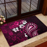 Fiji Masi Paisley With Hibiscus Tapa Rubber Doormat Pink Version LT01 - Polynesian Pride