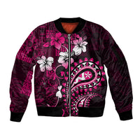 Fiji Masi Paisley With Hibiscus Tapa Sleeve Zip Bomber Jacket Pink Version LT01 Unisex Pink - Polynesian Pride