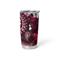 Fiji Masi Paisley With Hibiscus Tapa Tumbler Cup Pink Version LT01 - Polynesian Pride