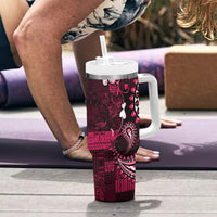 Fiji Masi Paisley With Hibiscus Tapa Tumbler With Handle Pink Version