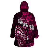 Fiji Masi Paisley With Hibiscus Tapa Wearable Blanket Hoodie Pink Version LT01 - Polynesian Pride