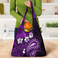 Fiji Masi Paisley Grocery Bag Fijian Hibiscus Tapa Purple Version