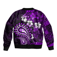 Fiji Masi Paisley Sleeve Zip Bomber Jacket Fijian Hibiscus Tapa Purple Version LT01 - Polynesian Pride