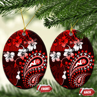 Fiji Masi Paisley Ceramic Ornament Fijian Hibiscus Tapa Red Version LT01 Oval Red - Polynesian Pride