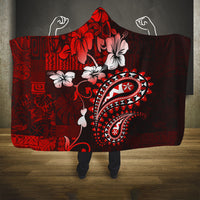 Fiji Masi Paisley Hooded Blanket Fijian Hibiscus Tapa Red Version LT01 One Size Red - Polynesian Pride