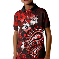 Fiji Masi Paisley Kid Polo Shirt Fijian Hibiscus Tapa Red Version LT01 Kid Red - Polynesian Pride