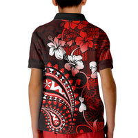 Fiji Masi Paisley Kid Polo Shirt Fijian Hibiscus Tapa Red Version LT01 - Polynesian Pride