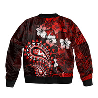 Fiji Masi Paisley Sleeve Zip Bomber Jacket Fijian Hibiscus Tapa Red Version LT01 - Polynesian Pride