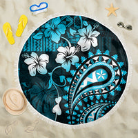 Fiji Masi Paisley Beach Blanket Fijian Hibiscus Tapa Sky Blue Version LT01 One Size 150cm Blue - Polynesian Pride
