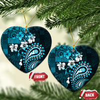 Fiji Masi Paisley Ceramic Ornament Fijian Hibiscus Tapa Sky Blue Version LT01 Heart Blue - Polynesian Pride