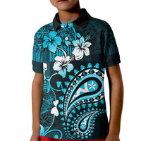 Fiji Masi Paisley Kid Polo Shirt Fijian Hibiscus Tapa Sky Blue Version LT01 Kid Blue - Polynesian Pride