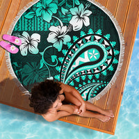 Fiji Masi Paisley Beach Blanket Fijian Hibiscus Tapa Turquoise Version LT01 - Polynesian Pride