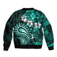 Fiji Masi Paisley Bomber Jacket Fijian Hibiscus Tapa Turquoise Version LT01 - Polynesian Pride
