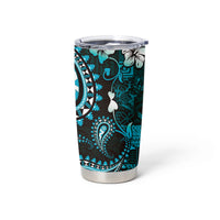 Fiji Masi Paisley Tumbler Cup Fijian Hibiscus Tapa Turquoise Version LT01 - Polynesian Pride