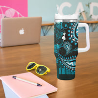 Fiji Masi Paisley Tumbler With Handle Fijian Hibiscus Tapa Turquoise Version