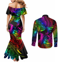 LGBT History Month Couples Matching Mermaid Dress and Long Sleeve Button Shirt Polynesian Hammerhead Shark LT01 - Polynesian Pride