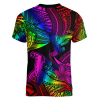 LGBT History Month Women V Neck T Shirt Polynesian Hammerhead Shark LT01 - Polynesian Pride