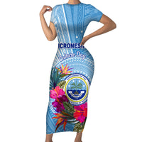 Micronesia Culture Day Family Matching Short Sleeve Bodycon Dress and Hawaiian Shirt Tribal Pattern Tropical Style LT01 Mom's Dress Blue - Polynesian Pride