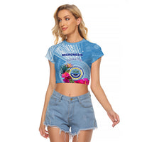 Micronesia Culture Day Raglan Cropped T Shirt Tribal Pattern Tropical Style LT01 Female Blue - Polynesian Pride