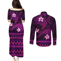FSM Culture Day Couples Matching Puletasi and Long Sleeve Button Shirt Tribal Pattern Pink Version LT01 - Polynesian Pride
