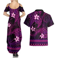 FSM Culture Day Couples Matching Summer Maxi Dress and Hawaiian Shirt Tribal Pattern Pink Version LT01 - Polynesian Pride