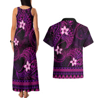 FSM Kosrae State Couples Matching Tank Maxi Dress and Hawaiian Shirt Tribal Pattern Pink Version LT01 - Polynesian Pride