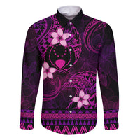 FSM Pohnpei State Family Matching Off Shoulder Maxi Dress and Hawaiian Shirt Tribal Pattern Pink Version LT01 Dad's Shirt - Long Sleeve Pink - Polynesian Pride