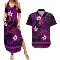 FSM Yap State Couples Matching Summer Maxi Dress and Hawaiian Shirt Tribal Pattern Pink Version LT01 Pink - Polynesian Pride
