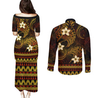 FSM Culture Day Couples Matching Puletasi and Long Sleeve Button Shirt Tribal Pattern Gold Version LT01 - Polynesian Pride