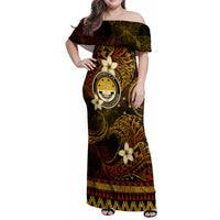 FSM Culture Day Family Matching Off Shoulder Maxi Dress and Hawaiian Shirt Tribal Pattern Gold Version LT01 Mom's Dress Gold - Polynesian Pride